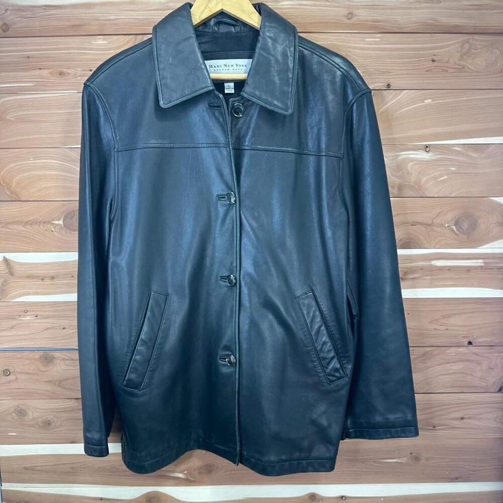 Marc New York Women's/Men's Medium Length Leather‎ Jacket Black Leather Sz Large